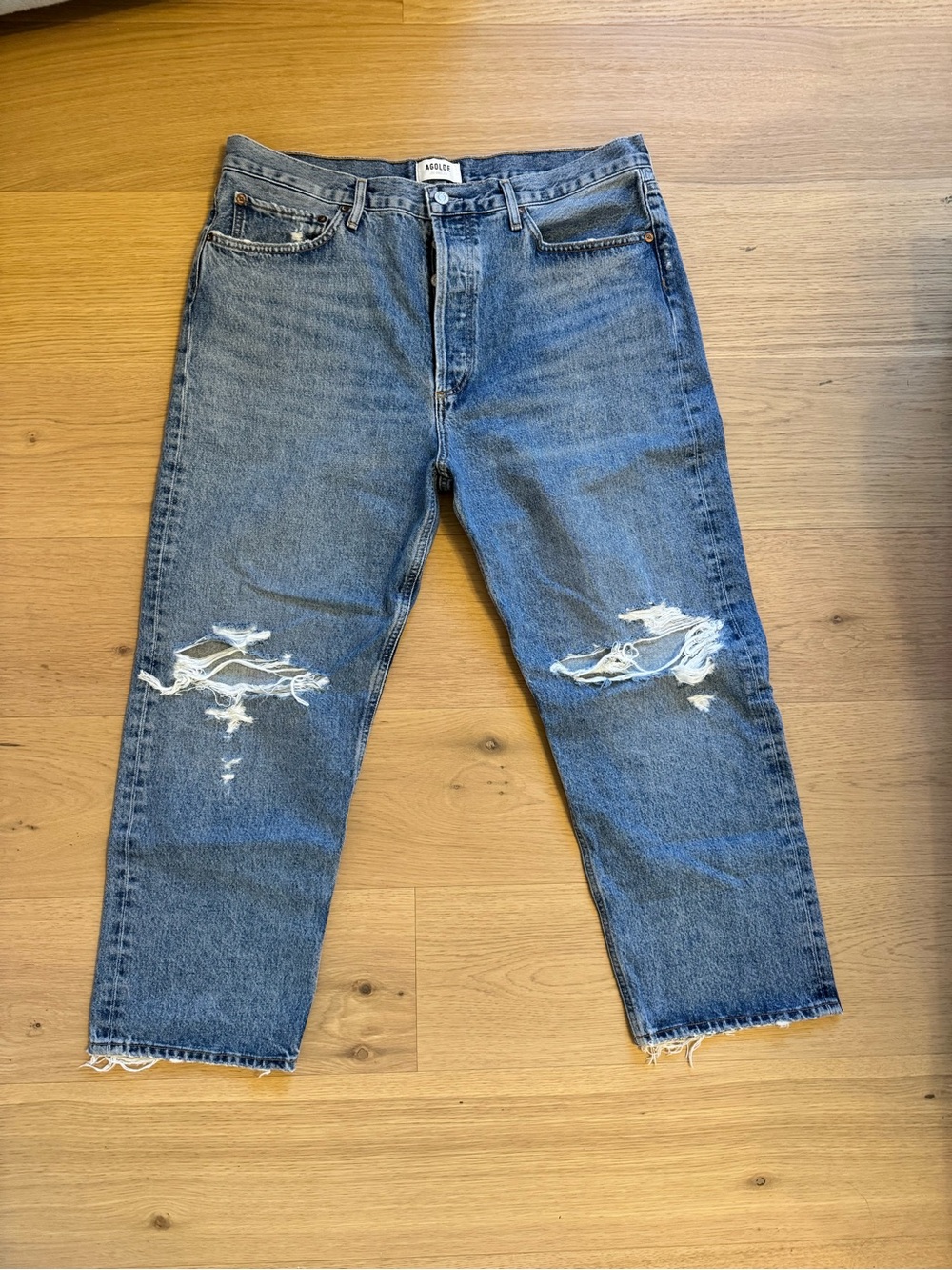 Agolde Distressed Blue Jeans - Mid Wash Relaxed Fit